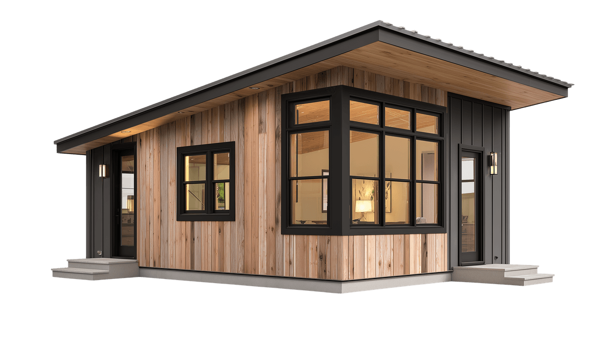 A modern cedar-and-black detached ADU from Renovar's ADU floor-plan collection
